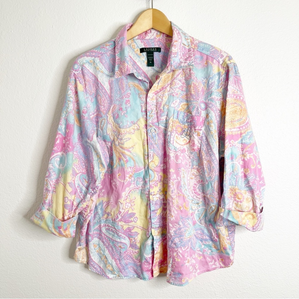 Lauren Ralph Lauren Button Front Shirt Pastel Paisley Extra Large
